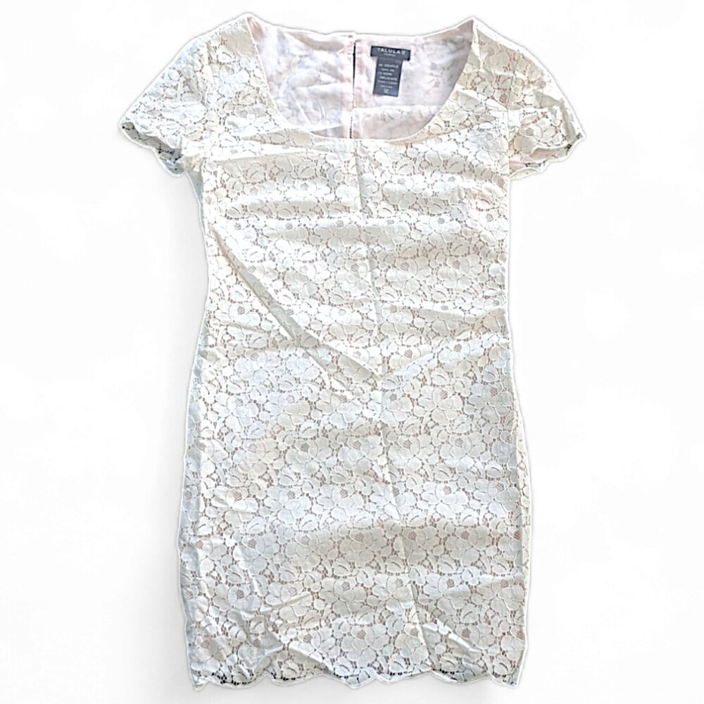 XXS Talula Sheath Dress Knee Length Short Sleeve Lined Floral Lace White